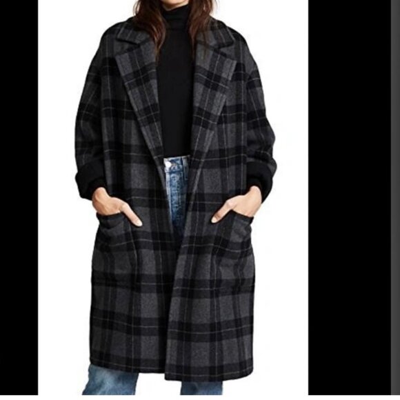NWOT Vince Plaid Melton Car Coat in Black/Gray Wool Blend in Women's Large - Picture 2 of 16